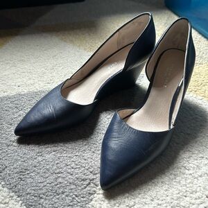 Navy Pointed open side Wedge Heel